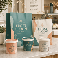 Gobelets à glace personnalisés AT PACK avec sacs en papier, ensemble d'emballage pour gelato de 8 oz, 12 oz, 16 oz pour les magasins de glaces, les confiseries