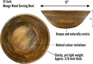 Fairwood Way extra large bol à salade en bois de manguier rustique de 15 pouces avec serveurs comprenant des couverts à salade en bois - Product Image 5