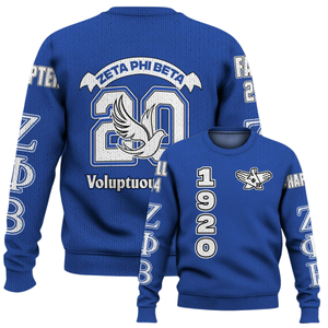 ZPhiB Greek Life Blue White Knit Pull 1920 Zeta Phi Beta Sorority Chenille Letters Divine Nine Premium Pull - Product Image 6