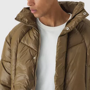 Veste bouffante marron brillant pour hommes à la mode manteau d'hiver court avec col à pression rembourrage isolé et manteau à fermeture à glissière - Product Image 2