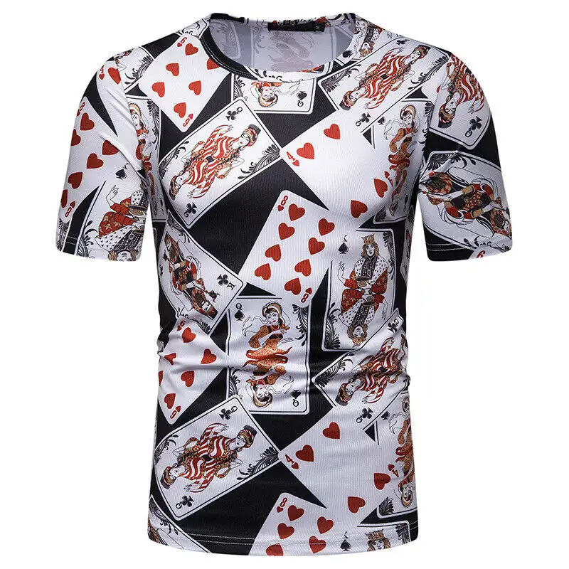 T-Shirt Casual a maniche corte stampata con carte da Poker da uomo top Pakistan Manufacturing T-Shirt da uomo con stampa a sublimazione del proprio Design