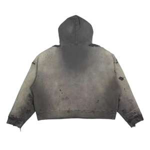 Sudadera con Capucha Lavada al Ácido Personalizada, Estilo Vintage, Algodón Desgastado, Talla Grande, Estilo Urbano, con Cierre, Unisex, Bordado 3D para Invierno - Product Image 4