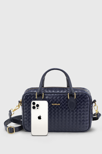 Custom Logo Women's <b>Woven</b> <b>Leather</b> Boston <b>Bag</b> Top Handle Crossbody Handbag OEM ODM Private Label Manufacturer - Product Image 4