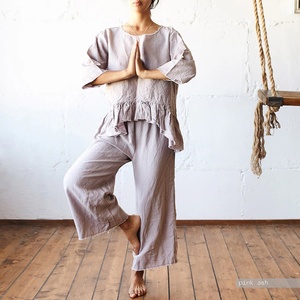 Pantalon en lin décontracté ample de qualité supérieure avec ceinture élastique pantalon et pantalon en lin pour femmes vêtements de cérémonie utiliser des pantalons d'été pour femmes - Product Image 3