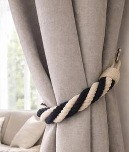 Abrazaderas para Cortinas de Cuerda de Algodón Blanco y Negro, Adorno Moderno Hecho a Mano para Ventanas - Product Image 1