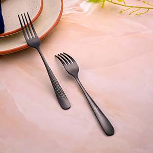<b>Black</b> Flame Eco-Friendly Stainless Steel <b>Dinner</b> Forks <b>Set</b> of 2 Sustainable and Wood-Metal Material for Back to School - Product Image 4