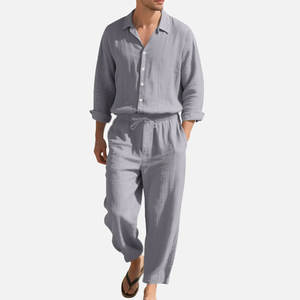 Conjuntos de camisa de hombre hechos de material transpirable de alta calidad Venta directa de fábrica Conjuntos de camisa de hombre con cuello vuelto personalizado - Product Image 6