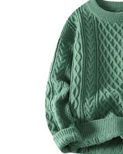 เสื้อสเวตเตอร์ถักไหมพรมสีเขียวสำหรับผู้ชาย ฤดูหนาว อุ่น หนานุ่ม สวมใส่สบาย สไตล์คลาสสิก แขนยาว ลำลอง - Product Image 3