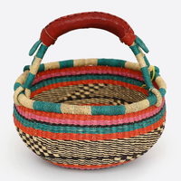 Panier rond de luxe Bolga du Ghana tissé à la main aux couleurs vives pour le stockage écologique et la décoration intérieure