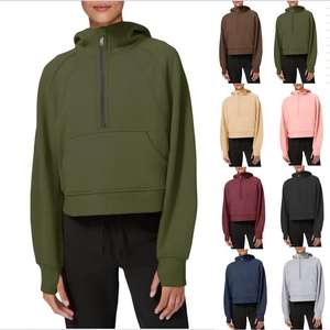 Sudadera femenina Logotipo personalizado Sudadera con capucha con cremallera Grueso Mujeres Otoño Tops Sudaderas con capucha negras Liso - Product Image 1