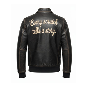 Chaqueta de Cuero Genuino para Hombre al por Mayor, Marca Personalizada, Corte Ajustado, Estilo Motero Negro, Ropa Urbana, Logotipo Frontal, Fabricante Profesional OEM - Product Image 2