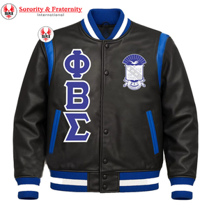 Phi Beta Sigma Fraternité Broderie Hommes Veste En Cuir Grec Veste | Fraternité Hommes Brodé Grec Vestes En Cuir Sur Mesure - Product Image 1