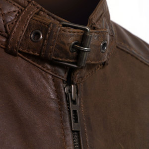 Automne hiver hommes mode veste en cuir véritable en gros personnalisé nouveau marron à manches longues avec col montant enduit de traitement - Product Image 3