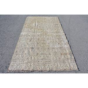 Tapis turc vintage classique Beige 4.6x8.2 pieds fait à la main en peluche hauteur laine fourrure Latex Patchwork Rectangle pour chambres d'adolescents - Product Image 1