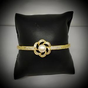 Gold Plated Freshwater Pearl <b>Bracelet</b> with American Diamond Flower Design – Luxury CZ Pearl <b>Bracelet</b> for Women - Product Image 4