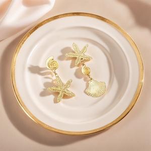 Pendientes de gota de estrella de mar de concha exagerada metálica Vintage para mujer, moda geométrica de acero inoxidable, únicos - Product Image 3