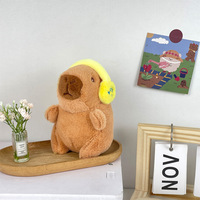 Cute12cm portant un casque Note de musique Capybara porte-clés en peluche Peluches Capybara peluche Animal jouet Capybara poupée porte-clés