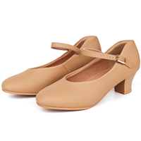 Sepatu Dansa Wanita Hak Tinggi Karakter 1 Inch, Sol Kulit Asli, Bahan PU Katun, Grosir Langsung dari Pabrik AS