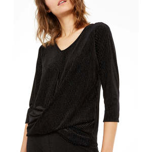 Top Casual da Donna Alfani in Nero, Taglia S, Lunghezza Lunga, con Design Intrecciato Frontale e Strisce Metalliche - Product Image 3