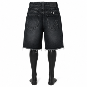 Men Vintage Washed <b>Layered</b> Denim Jorts Baggy Raw Hem Streetwear Jean Shorts Custom OEM ODM Wholesale - Product Image 2