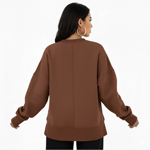 OEM sudaderas de gran tamaño de cuello redondo bordado letras sueltas hombro caído manga larga personalizado mujeres algodón pulóveres sudadera - Product Image 2