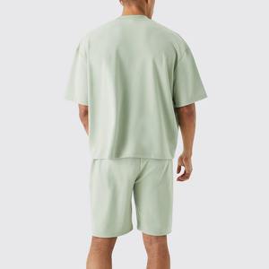 Ensemble de vêtements de sport respirants pour hommes 2026, t-shirt à col rond personnalisé et short, molleton doux, anti-froissement, uni, ensemble 2 pièces - Product Image 3