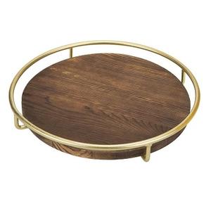 Forme ronde abordable en bois avec poignées en métal plateaux de service plateau d'emballage de chocolat plateau Ramadan et Eid pour servir et cadeaux - Product Image 1