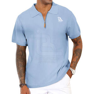 ODM Polos Hombres 100% Algodón Desgastado Media Cremallera Polo Camisa Alta Calidad Vintage Manga Corta Moda Polo Camisetas - Product Image 1