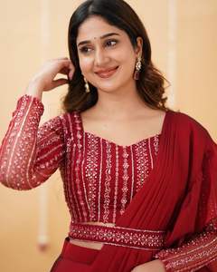 Boutique Style Exclusif Fancy Party Wear Faux Georgette Work Lehenga Saree avec chemisier et ceinture de travail lourds - Product Image 2