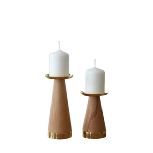 เชิงเทียนไม้เชิงเทียนสแตนเลสเคลือบเชิงเทียนที่เรียบง่ายชุด2 - Product Image 1
