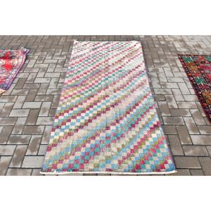 Alfombra Vintage, Alfombra Turca de 3.3x6.6 pies, Alfombra de Lana Azul Roja Ombré - Product Image 1