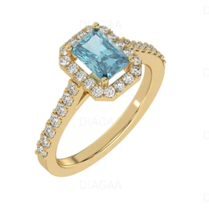 1.5ct Fantaisie Vivid Blue Radiant Shape Lab Grown Diamond Vintage IGI Certified Solitaire Halo Accent Bague de fiançailles 14K Solid - Product Image 4