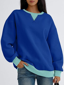 Sudadera de cuello redondo de lana con bloque de Color de gran tamaño para mujer, sudaderas con capucha, ropa Y2k, trajes de moda de otoño a la moda - Product Image 2