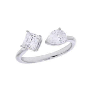 1.50 Carat <b>Cushion</b> & Pear Shape lab grown diamond Formal Elegance Open Ring Solid Gold Sterling Silver Diamond Rings - Product Image 1