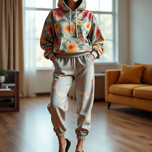 Conjunto Deportivo de Invierno para Mujer, Estampado Digital 2 en 1, Chaqueta Transpirable con Cordón y Pantalones Deportivos, Ecológico, Cortavientos, Estampado - Product Image 4