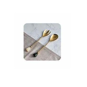 El más vendido, hermoso diseño, artículos dorados, seguro para alimentos, extremo de piedra, mango redondo largo, juego de servidor de ensalada, juego de cubiertos para el hogar y el Hotel - Product Image 1