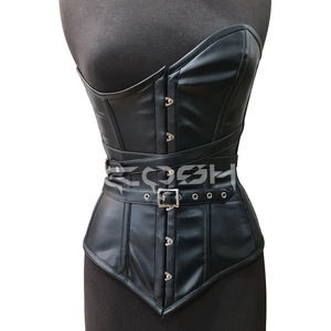 คอร์เซ็ทหนังสีดำแบบกอธิค ปรับระดับได้ พร้อมเข็มขัดรัดเอว สไตล์กอธิคพังก์ ท็อปบัสติเยร์แบบมีโครงด้านหน้า - Product Image 5