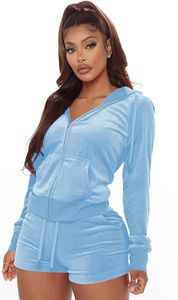 Top corto de terciopelo con cremallera para verano, conjunto corto de dos piezas, chándal personalizado, conjunto de pantalones cortos para mujer, conjunto corto de terciopelo para mujer - Product Image 4