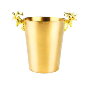 Seau à glace vintage en laiton 5L grande capacité avec poignée tête de renne, écologique, pour bar et fêtes, finition dorée, refroidisseur à vin - Product Image 1
