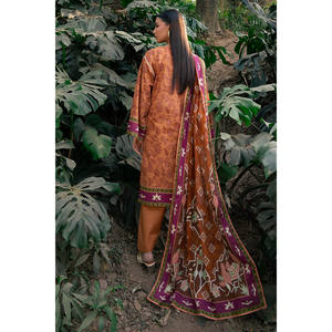 Traje de Muselina Estampada de 3 Piezas con Cuello Bordado, Estilo Translúcido Moderno, ODM para Tallas XS-XL, Uso Diario/Fiesta - SD-52229 - Product Image 1