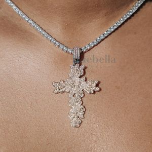 Collar de moda S925 para mujer con colgante de Cruz Oro blanco y rosa Moissanite Tester-Collares helados aprobados - Product Image 1