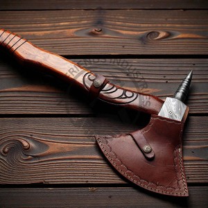 Hacha de Acero de Damasco Forjada a Mano con Mango de Madera de Palisandro Grabado a Mano, Hacha Tomahawk para Supervivencia y Campamento al Aire Libre - Product Image 5