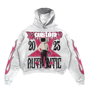 Survêtement évasé pour hommes, pull-over à capuche, délavé à l'acide, impression de logo personnalisé, grande taille - Product Image 3