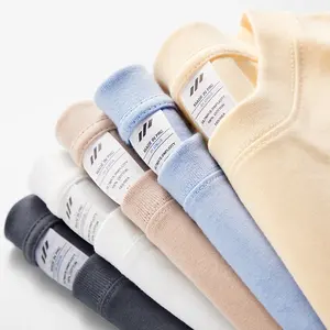 T-shirt à manches courtes en coton épais 230g pour hommes, chemise de fond de couleur unie à la mode, vêtements en coton à coupe ample - Product Image 3