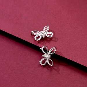 925 Sterling Silver 3x6mm Marquise 6x4mm Pear Blank Cup <b>Butterfly</b> Design Semi-Mount Pendant With CZ Setting For Gemstone Work - Product Image 2