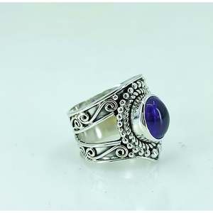 Handmade Amethyst Silver <b>Ring</b> Boho Purple Gemstone Inlay Jewelry <b>Statement</b> Gift for Her Birthday Anniversary Valentine's Day - Product Image 3