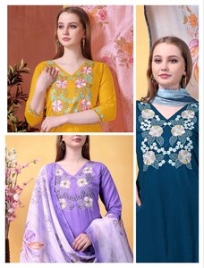 Elegante Salwar Kameez Blanco Bordado en Poliéster con Kurta Dupatta con Trabajo de Espejo, Borde Dorado, Sin Arrugas, para Fiestas - Product Image 5