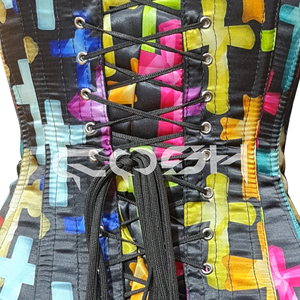 Corsé de satén negro con estampado de cruces multicolor - Product Image 5