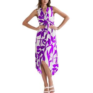 Robe sans manches florale col V profond ourlet irrégulier Robe midi robe moulante - Product Image 2