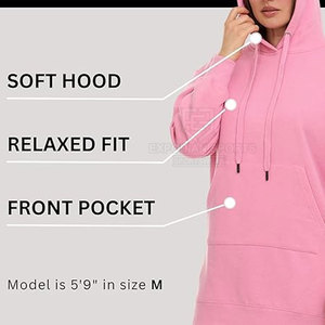 Sweat-shirts à capuche longs pour femmes en coton 100% avec logo personnalisé sur le devant, respirants, de haute qualité, personnalisables - Product Image 6